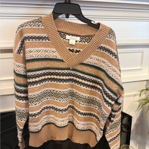 Natural Reflections Striped Crew Neck Sweater - Tan, Green, Cream
